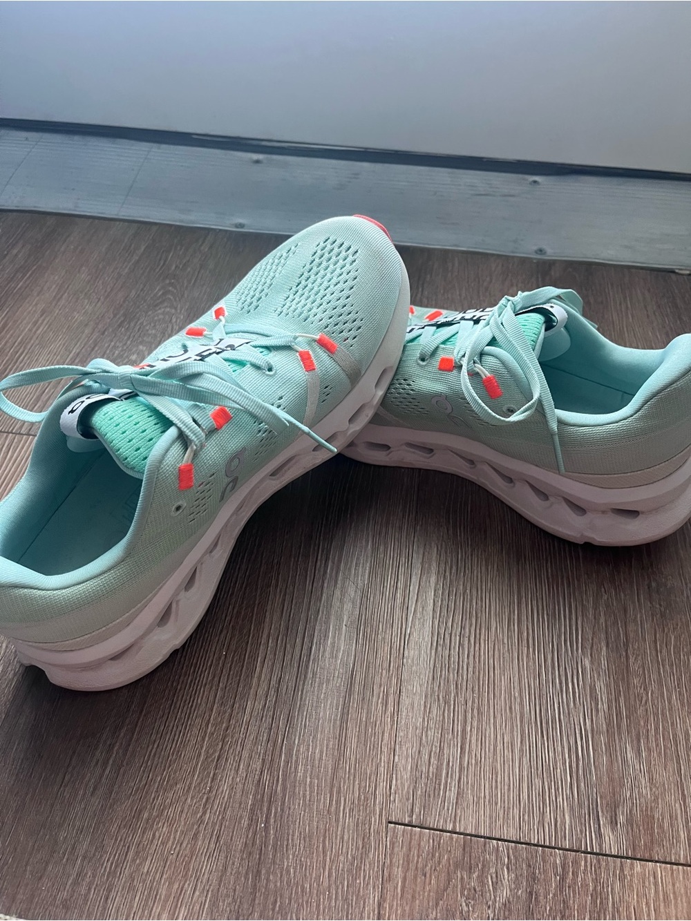 Light Mint On Cloud Athletic Running Sneakers with Coral Accents